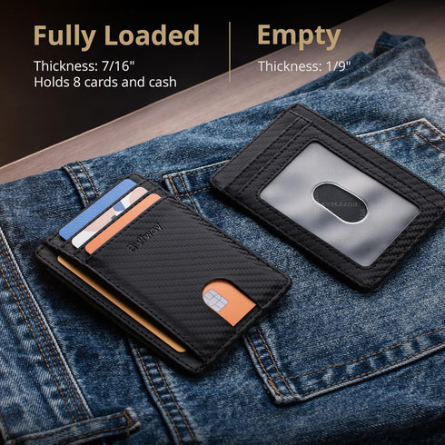 Buffway Slim Minimalist Front Pocket RFID Blocking Leather Wallets for Men and Women - Carbon Fiber Black...