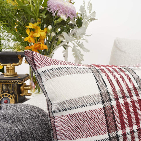 YOUR SMILE Christmas Retro Farmhouse Buffalo Tartan Chequer Plaid Cotton Linen Decorative Throw Pillow Case Cushion Cover Pillowcase for Sofa 18 x...