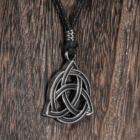 BlueRica Celtic Trinity Knot (Triquetra) on Adjustable Black Cord Necklace (Old Silver Finish)...