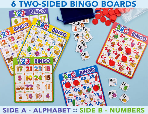 Party Hearty Alphabet and Number, ABC and 123 Bingo Board Game for Kindergarten and Preschool Kids Learn to Read Fun 2 versions for Ages 4 and Up ...