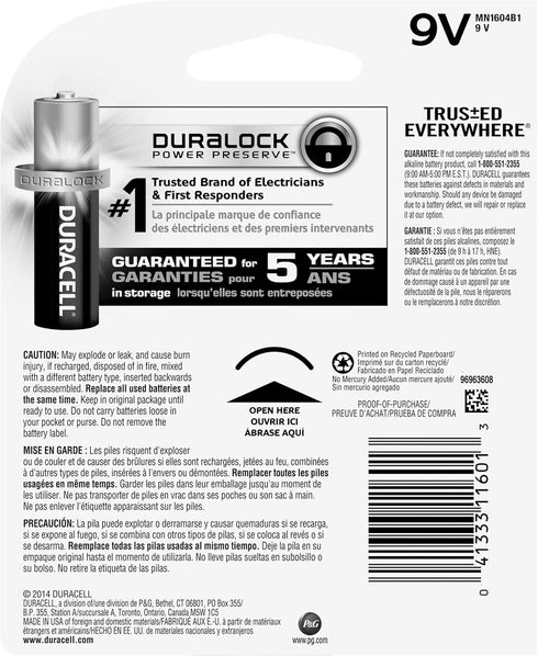 Duracell Alkaline 9V Battery, 1 Count...