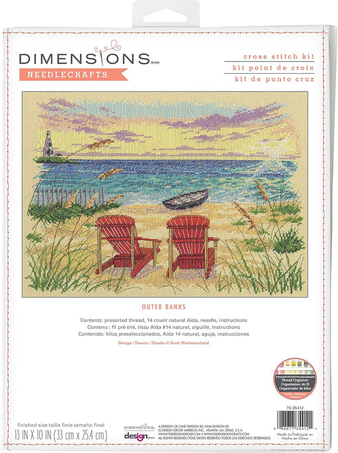 Dimensions 70-35412 Outer Banks Counted Cross Stitch Kit for Beginners, 13" x 10", 14 Cnt. Natural Aida, 4pcs, Small...