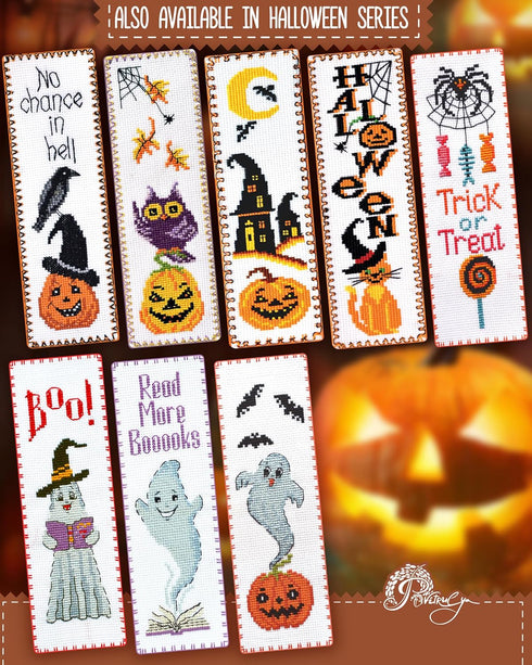 Povitrulya Counted cross Stitch Bookmark Kit 'Pumpkin Ghost' - DIY Embroidery set for Adults with Paper pattern, 16-count Aida Canvas and Presorte...