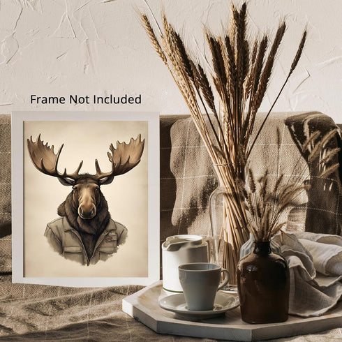 Posterizer 1 pcs- moose with a green jacket on-Abstract & Modern Art-Art for Animal Lovers- Gift for Men Women Teens-decor for Bedroom, Office, L...
