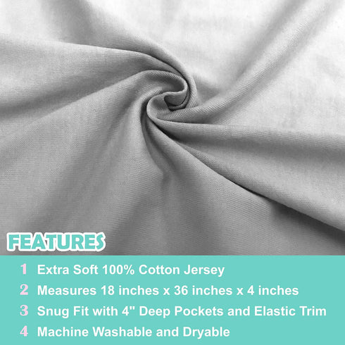 American Baby Company 100% Natural Cotton Jersey Knit 18" x 36" Cradle/Bassinet Sheet - Fitted, Blue/Gray/White, Soft Breathable, for Boys and Gir...