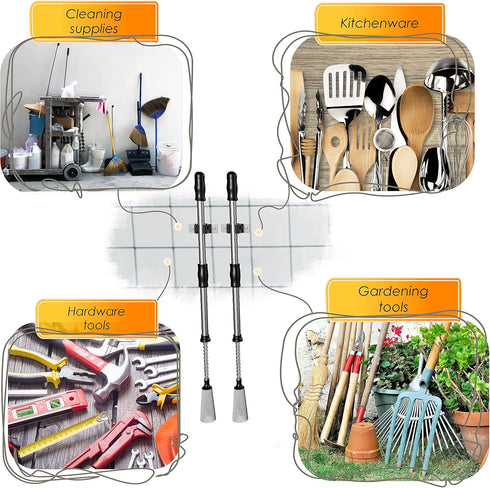 Broom and Mop Holder Wall Mounted - Heavy Duty SUS304 Stainless Steel Screw and Adhesive Broom Hanger Rack Tool Organizer Storage for Laundry Room...