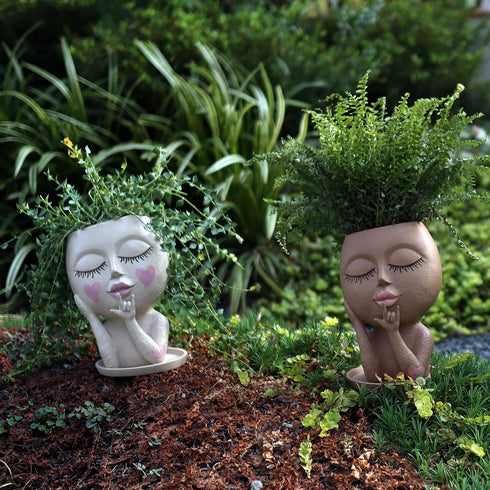Face Flower Pots Head Planter, Cute Resin Face Planters for Indoor Outdoor Plants, Macetas para Plantas Unique Head Plant Pot Face Vase with Drain...