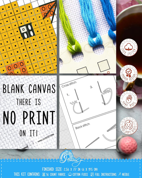 Povitrulya Counted cross Stitch Bookmark Kit 'So Many Books, So Little Time' - DIY Embroidery set for Adults with Paper pattern, 16-count Aida Can...