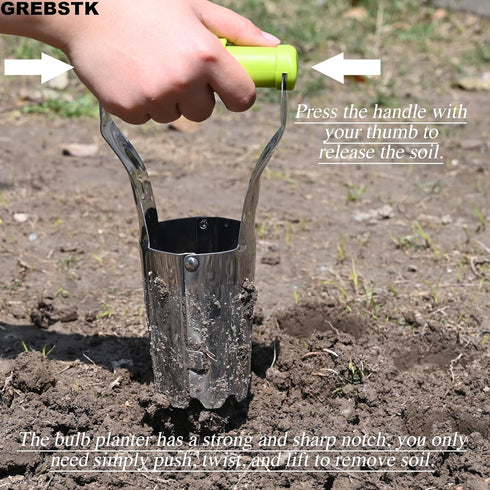 GREBSTK Sturdy Stainless Steel Gardening Bulb Transplanter Tool with Depth Mark and Soil Release Handle for Planting Bulbs...