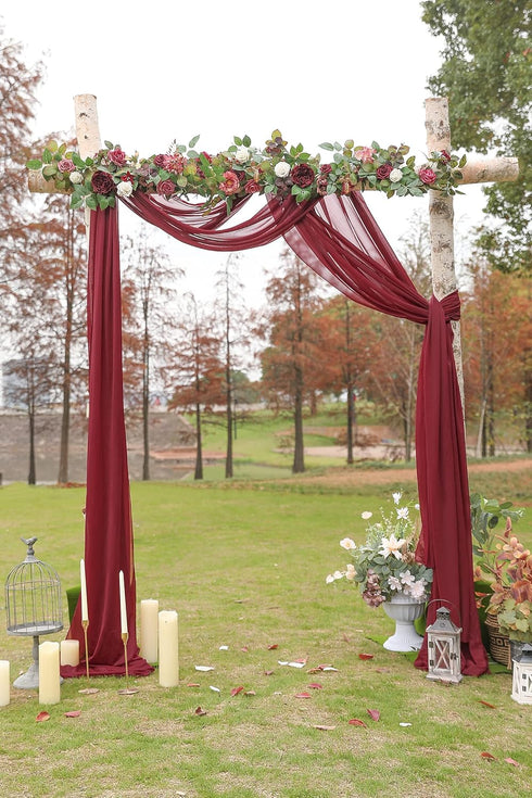 Serra Flora Burgundy Wedding Arch Draping Fabric 1 Panels 29" x 20Ft Sheer Chiffon Curtain Drapes for Wedding Ceremony Party Reception Ceiling Swa...