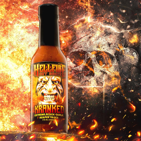 Hellfire Hot Sauce Kranked - Black Garlic and Carolina Reaper Gourmet Hot Sauce, Featured on Hot Ones TV Show, 5 oz....