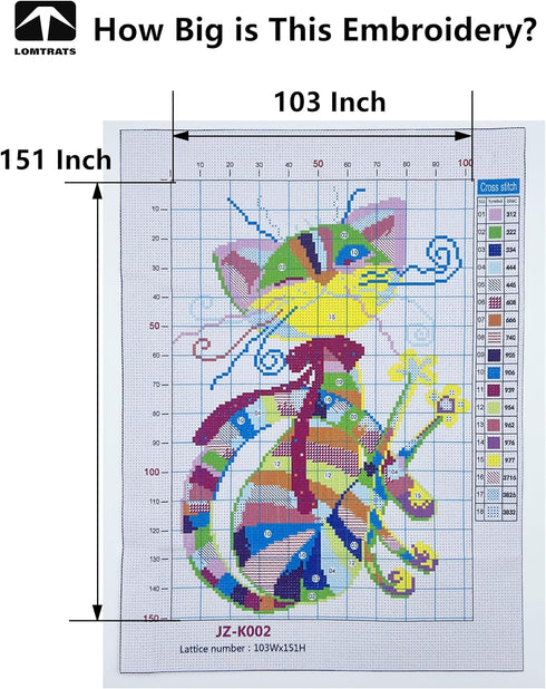 LOMTRATS Easy Cross Stitch Kits Seven Color Fox 11CT Stamped Embroidery Starter Kit DIY Needlework Craft Cat (32x43cm)......
