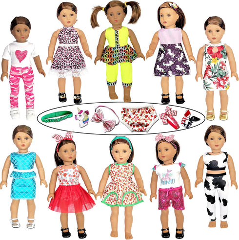 18 inch Doll Clothes and Accessories fit American 18'' Dolls - Including 10 Complete Set of 18 inch American Doll Clothes Outfits Dress with Unico...