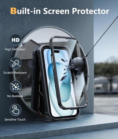FNTCASE for iPhone 15 Phone Case: Military Grade Shockproof Full Protection Hard Phonecase with Kickstand - Dual Layer Matte Textured Drop Proof R...