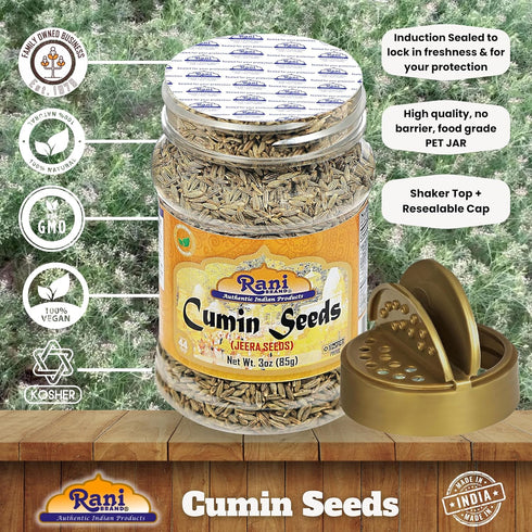 Rani Cumin Seeds Whole (Jeera) Spice 3oz (85g) PET Jar ~ All Natural | Gluten Friendly | NON-GMO | Kosher | Vegan | Indian Origin...