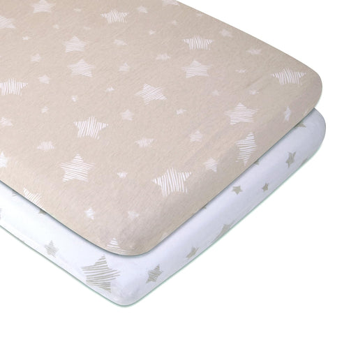 Ely's & Co. Bassinet Sheet Set 2 Pack 100% Jersey Cotton for Baby Girl and Baby Boy - Tan Drawn Star Design...