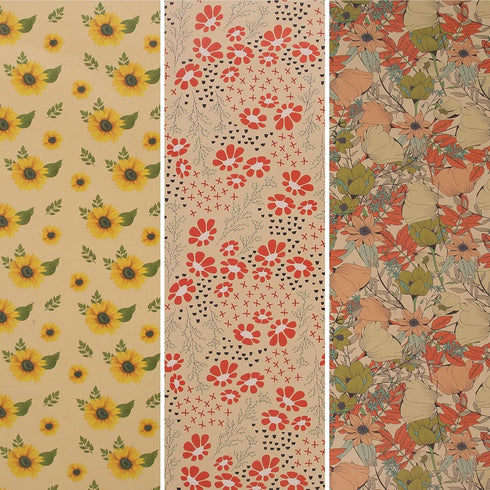 Aimyoo Kraft Floral Wrapping Paper Bundle, Vintage Spring Flowers Rose Gift Wrap Paper for Wedding Bridal Shower Birthday, 3 Rolls 17 in x 10 ft p...
