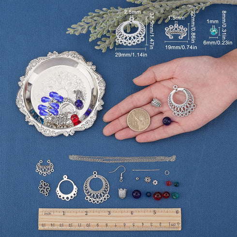 SUNNYCLUE 1 Box DIY Make 10 Pairs Chandelier Bohemian Earring Making Kit Including Flower Tibetan Style Caps Link Connector Charms Glass Beads for...