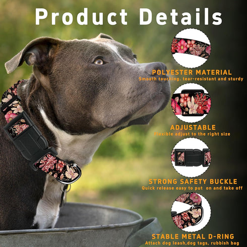 Dog Collar for Boys Girls, Floral Puppy Collar for Small Medium Large Dogs, Adjustable Soft Floral Pattern Pet Collar with Safety Buckle for Male ...