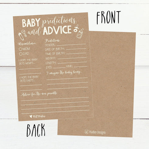 Hadley Designs Hilarious Baby Shower Games Set – 50 Baby Shower Prediction Cards for 50 Guests, Gender Neutral and Fun for Boys & Girls (Rustic)...
