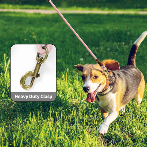 Mile High Life Dog Leash | Strong Rope Dog Leash w Premium Leather Tailor Handle | 5 Feet Dog Leash w Heavy Duty Clasp | Pink Rope Leash for Small...