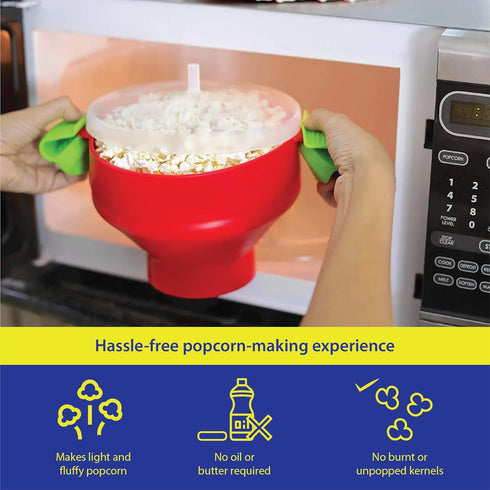 Microwave Popcorn Popper with Lids - Silicone - No Oil or Butter Required - Collapsible Bowls - BPA-Free Container - Movie Night Supplies - Red...