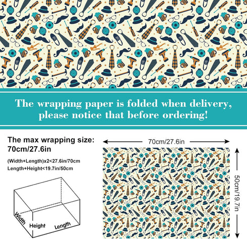 Whaline 12 Sheet Father's Day Wrapping Paper Necktie Mustaches Watch Print Wrapping Paper I Love You Dad Art Packaging Paper for Fathers Birthday ...