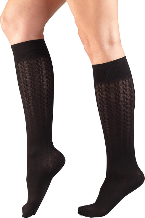 Truform Compression Socks, 15-20 mmHg, Women's Dress Socks, Knee High Over Calf Length, Black Cable Knit, Small...