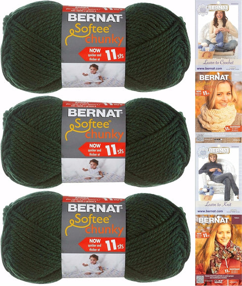 Bernat Softee Chunky Yarn Bundle Super Bulky #6, 3 Skeins Dark Green 28237...