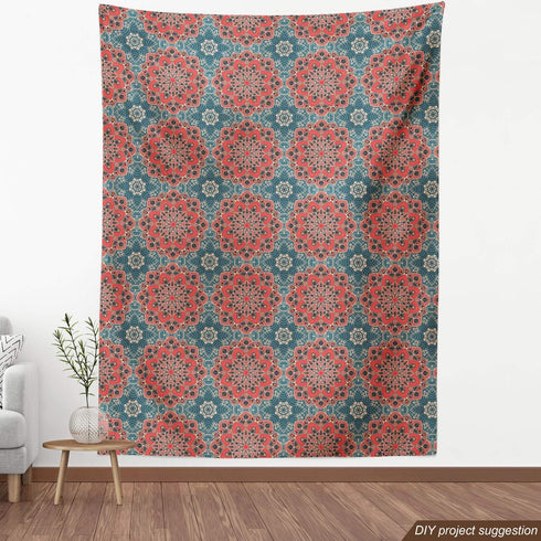 Ambesonne Mandala Fabric by The Yard, Culture Inspired Middle Eastern Motifs Checkered Pattern, Decorative Fabric for Upholstery and Home Accents,...
