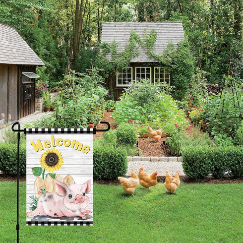 Welcome Garden Farm Flag Sunflower Cute Pink Pig Vertical Double Side Decor Yard Flag for Outside Farmhouse Garden Banner Decorations 12x18 Inch...