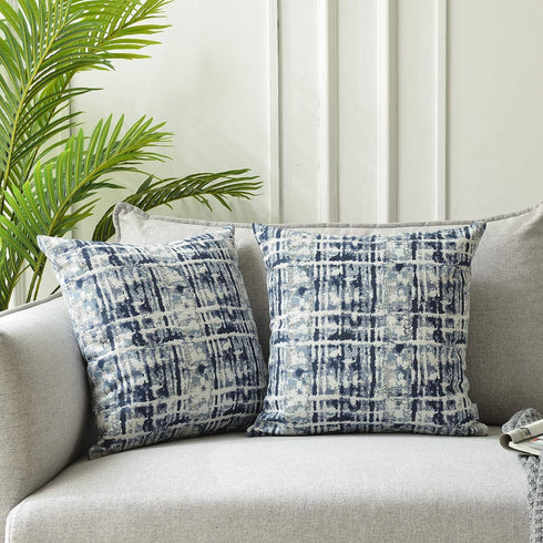 Jacquard Decorative Throw Pillow Covers for Couch Set of 2, 18x18 Inches, Navy Blue...