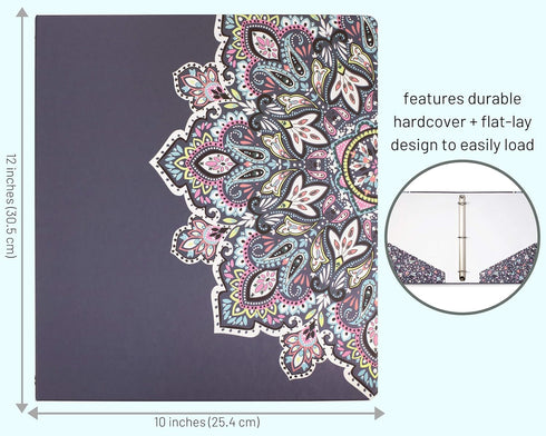 Vera Bradley Hardcover 3 Ring Binder, 1 Inch Round Rings with Interior Pockets, Bonbon Medallion...