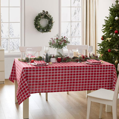 Lintex Little Christmas Trees Plaid Cotton Christmas Napkins, Red and Green Country Tree Woven Holiday Fabric, Easy Care Cotton Weave, Set of 4 Na...