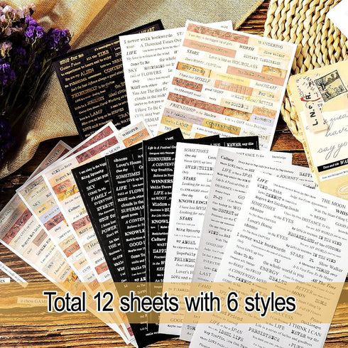 Juome 12 Sheet Quote Stickers for Journaling, Scrapbooking Supplies, Words Phrases Stickers for Junk Journal Aesthetic...