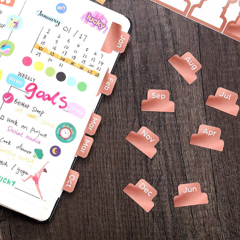Outus 24 Pieces Monthly Tabs for Planner Adhesive Tabs Designer Accessories Monthly Tabs Planner Stickers Decorative for Office Planners Organizat...