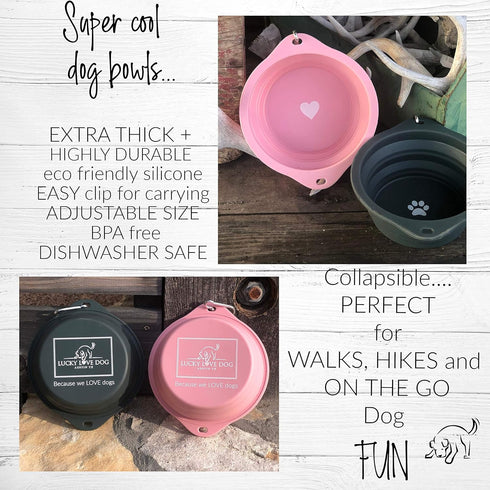 Lucky Love Dog Travel Dog Bowl, Collapsible Compact Water Dog Dish, Rose...