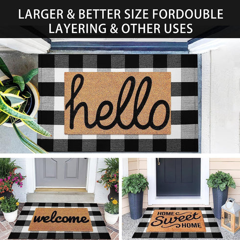 KOZYFLY Buffalo Plaid Area Rugs 2x3 Ft Black and White Checkered Rug Washable Front Door Mat Hand Woven Cotton Outdoor Rug Small Rug for Front Por...