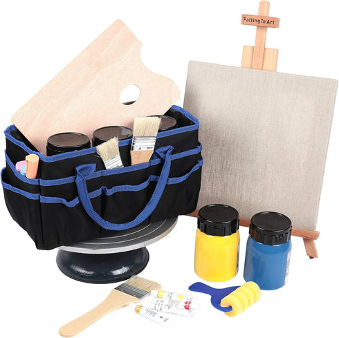 JJRING Craft and Art Organizer Tote Bag - 600D Blue Nylon Fabric Art Caddy with Pockets - for Art, Craft, Sewing, Medical, and Office Supplies Sto...