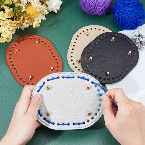 PH PandaHall 4pcs Crochet Bag Bottom, 5.7 x 4.3 Inch Oval Bottom Bag Leather Bottom Shaper Pad Small Purse Bottom for Bags Cushion Base with Holes...