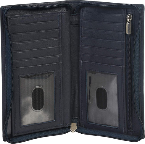 Leatherboss Genuine Leather Slim Checkbook Zipper Cover Holder for men women, Black...