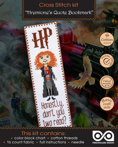 Cross Stitch Kit of Bookmark - Hermione Quote 'Honestly Don't You Two Read?'...