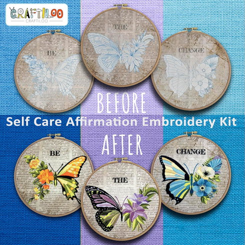 CRAFTILOO Butterfly Embroidery Kits for Adults Butterflies Hand Embroidery kit for Beginners with Stamped Embroidery Patterns Starter Kit. Needlep...