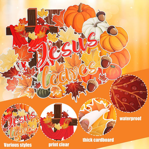 124 Pcs Fall Tree Classroom Bulletin Decor Fall for Jesus He Never Leaves Bulletin Board Set Autumn Maple Leaves Pumpkin Harvest Cutout for Thanks...