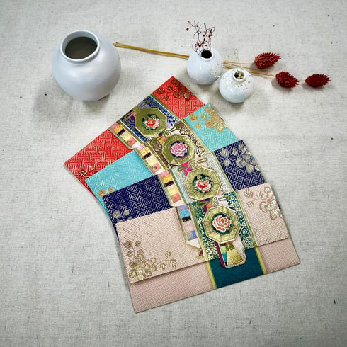 4 Pattens 4 Pcs Money Envelope (Pack of 4) 6.6"" x 3.4"" Korean Traditional Gold-Embossed Envelopes for Money Gift, New Year, Birthday, Wedding, S...