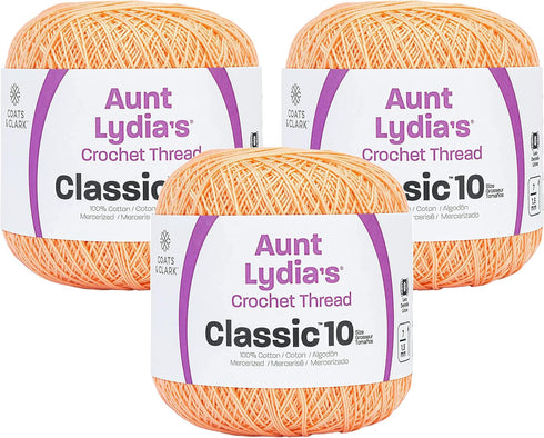 Aunt Lydia's Bulk Buy Crochet Cotton Classic Crochet Thread Size 10 (3-Pack) Light Peach 154-424...