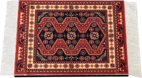 Set of 4 Rug Table Coasters – Oriental Design Fabric Carpet Drink Mats Absorbent Kitchen and Dining Accessories, Spill & Drip Protection, Rectangu...