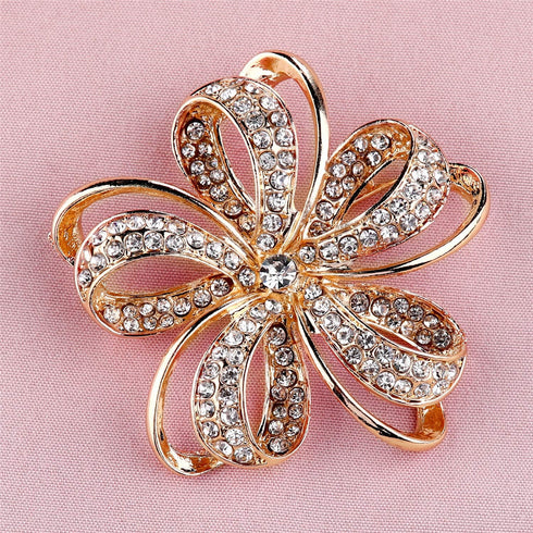 Nicole Miller Gold Twisted Petals Flower Crystal Rhinestones Brooch...