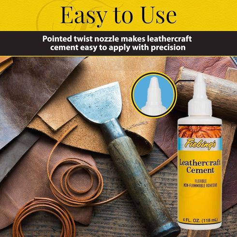Fiebing's Leathercraft Cement - 4 oz Leather Glue Adhesive - Quick Drying, High Strength, Flexible, Permanent Bonding Leather Repair for Jackets, ...