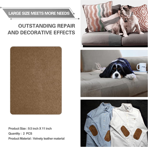 Azobur Couch Patch Repair Fabric,Microfiber Fabric, Self-Adhesive, for Sofa Repair and Upholstery, 2 Pieces, 9.5 x 11 inches (Brown)...